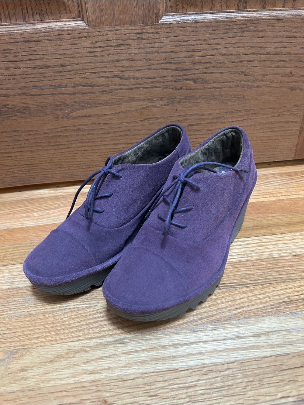 London Fog Purple Suede Lace-Up Wedge Shoes